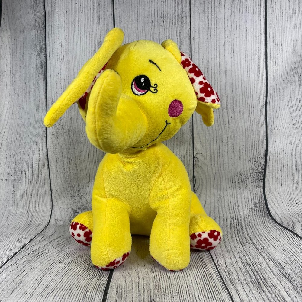 Sugar Loaf Toys Yellow Elephant 12" Plush Red Flower Ears 2014